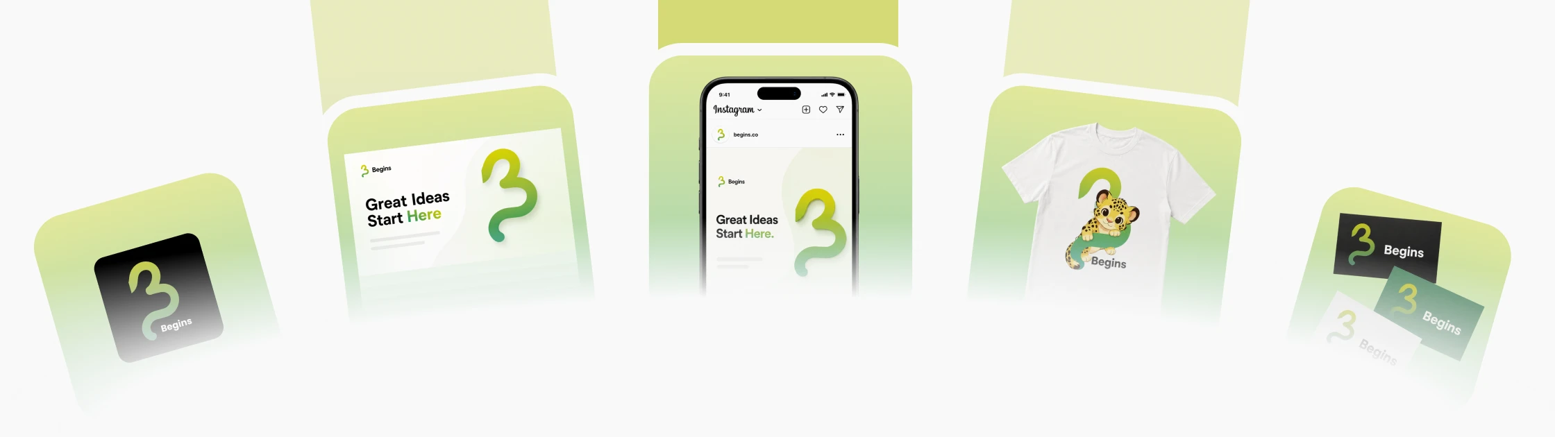 Begins AI campaign asset preview with social posts, brand cards, merchandise, and mockups